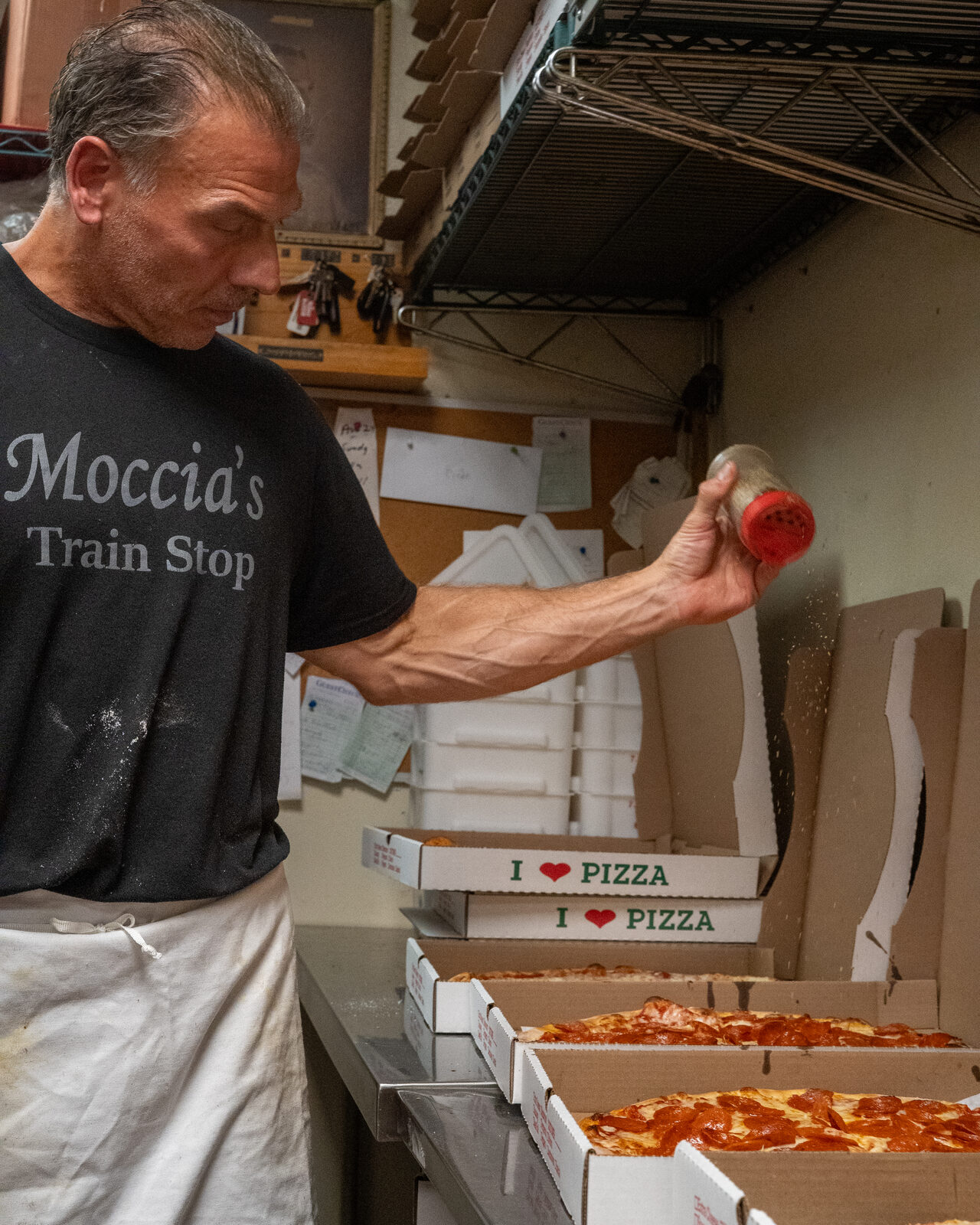 Making pizza at Moccia's