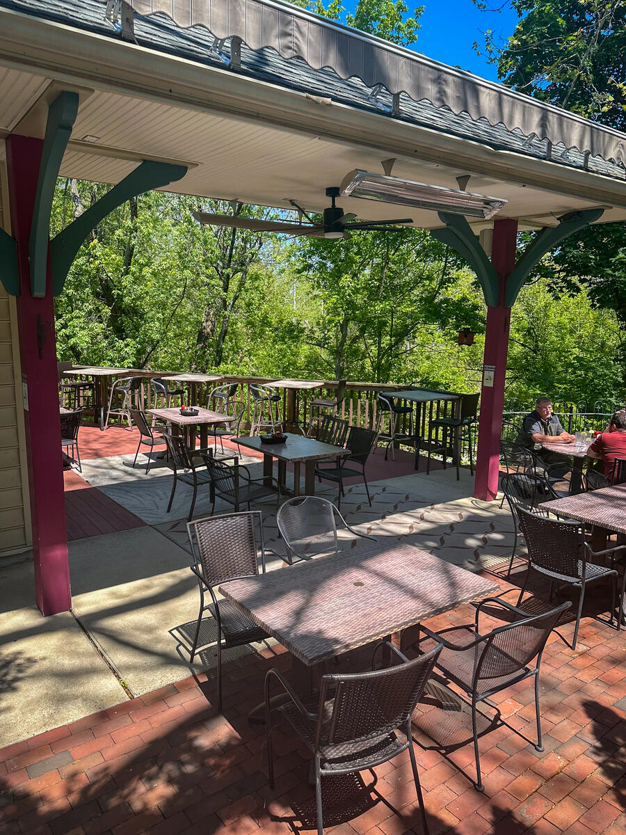 Outdoor patio seating at Moccia's